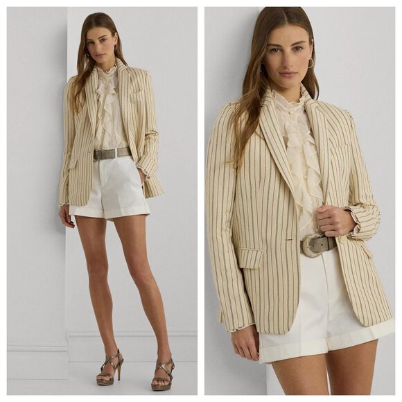 Lauren Ralph Lauren Striped Linen-Blend Blazer - Picture 1 of 6
